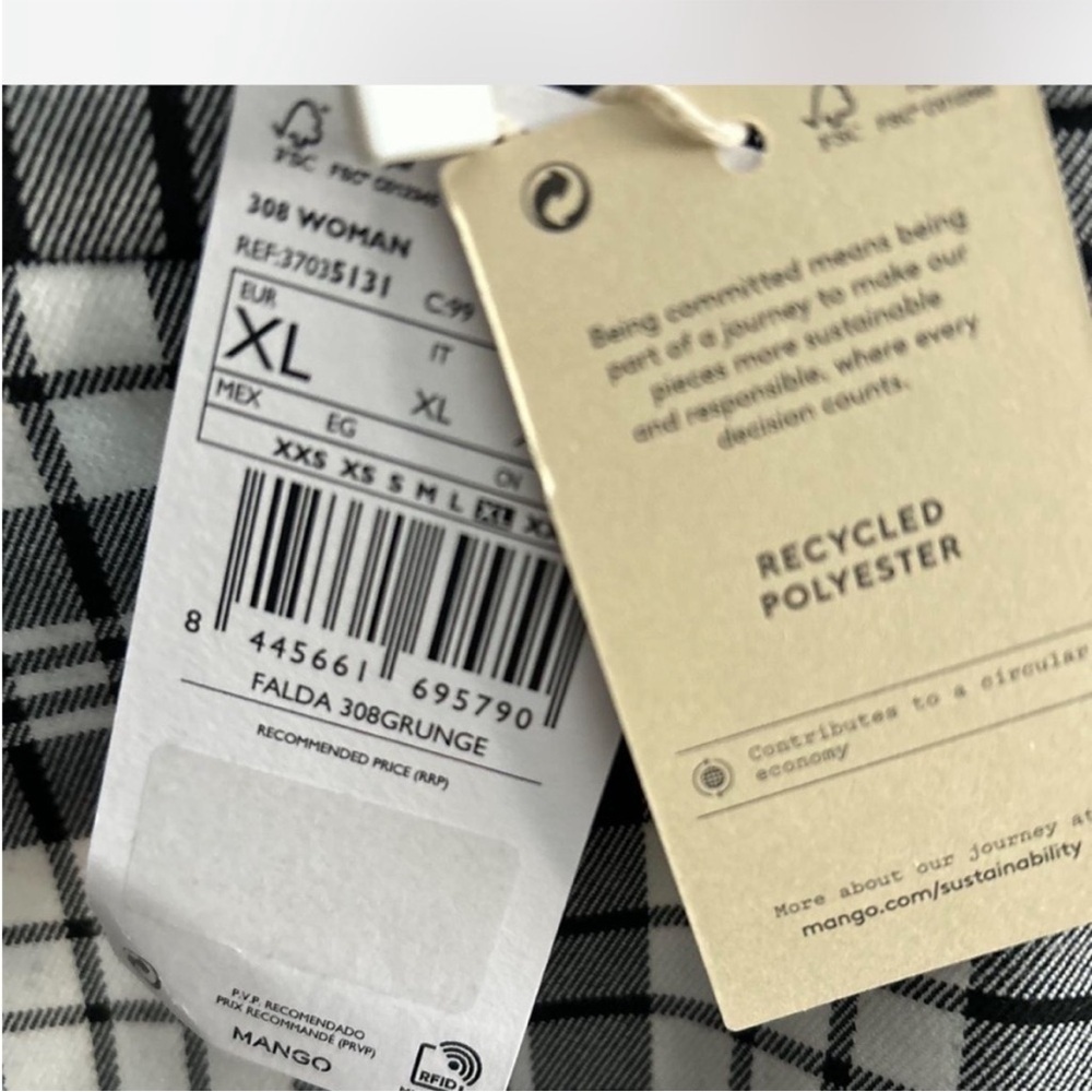 Mango Plaid Black Grunge Goth Preppy Emo Dark Academia Mini Skirt Size XL - Picture 7 of 9